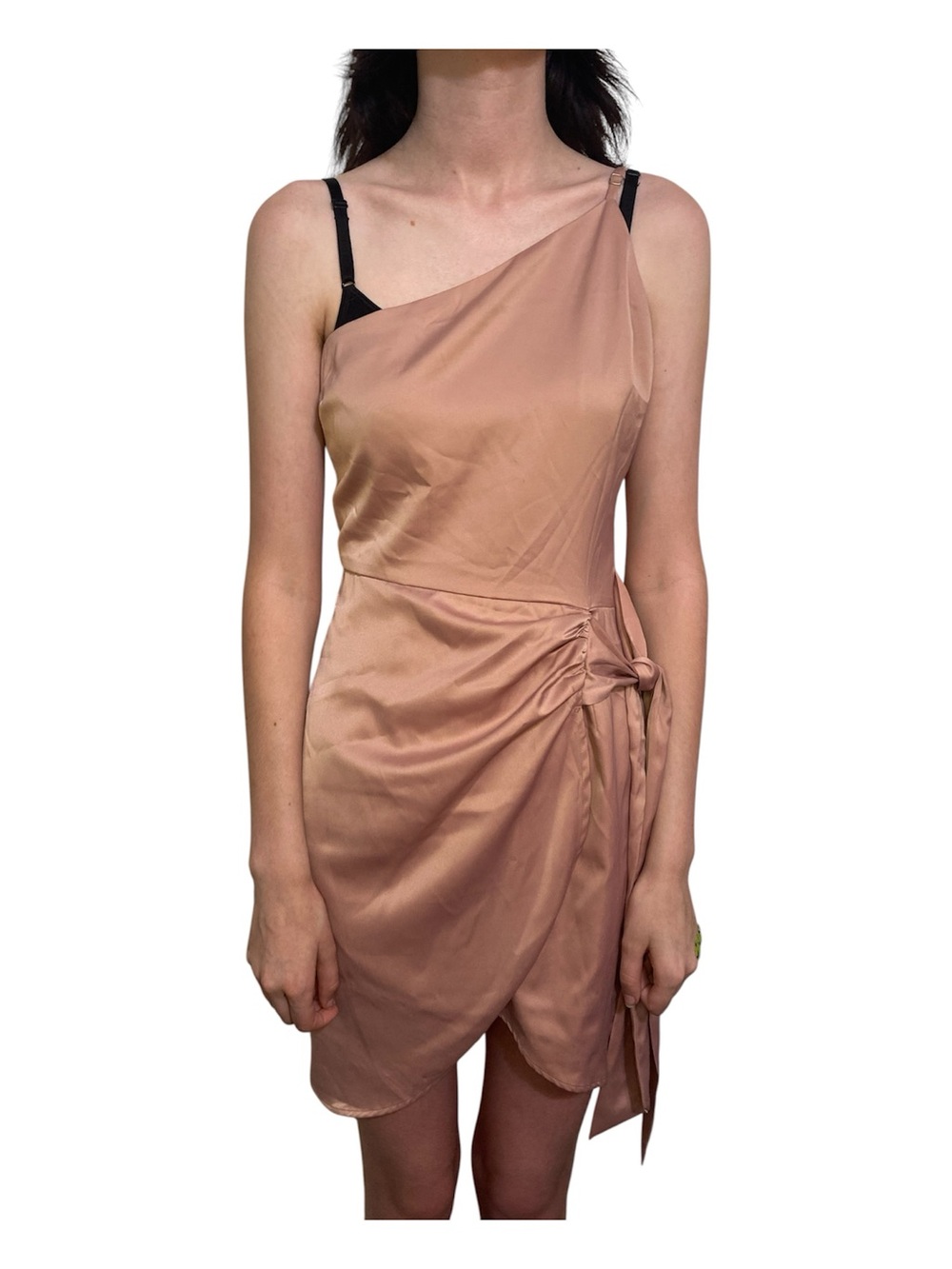 Lulu's One-Shoulder Mauve Satin Tie Dress size small